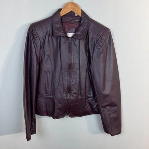 Florence Tanners Leather Jacket 11/12 Women Maroon Biker Zip Up Optional‎ Lining